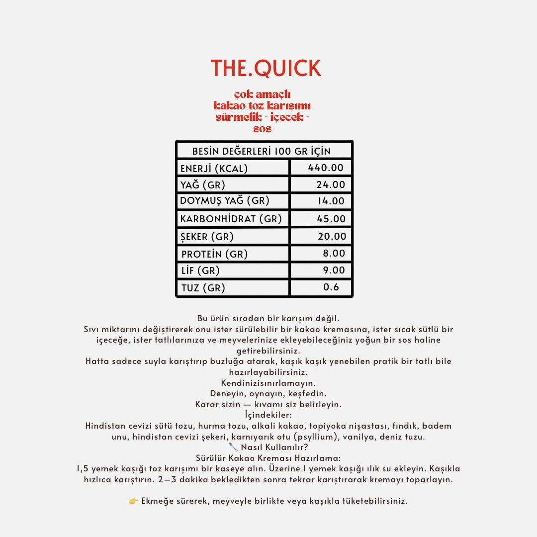 The.Quick Çok Amaçlı Kakao Tozu 200 Gr. (330 Gr Sürmelik)