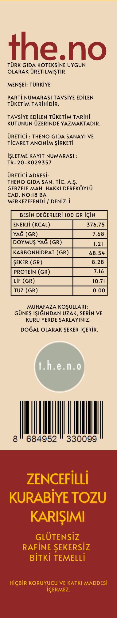 ZENCEFİLLİ TARÇINLI KURABİYE TOZ KARIŞIMI 300 Gr. (6 Kişilik)