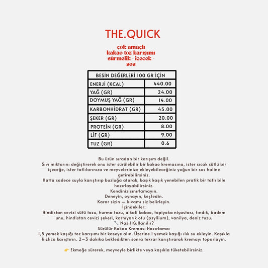 The.Quick Çok Amaçlı Kakao Tozu 200 Gr. (330 Gr Sürmelik)